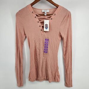 Jessica Simpson Corset Neckline Small Ribbed Mauve Long Sleeve Top NWT